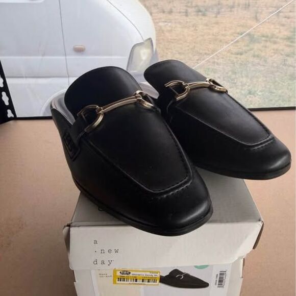 A New Day Sandy Black Loafer Mules - Picture 2 of 3